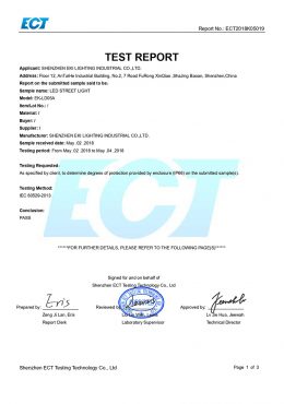 Sijil PENGUJIAN EK IP66